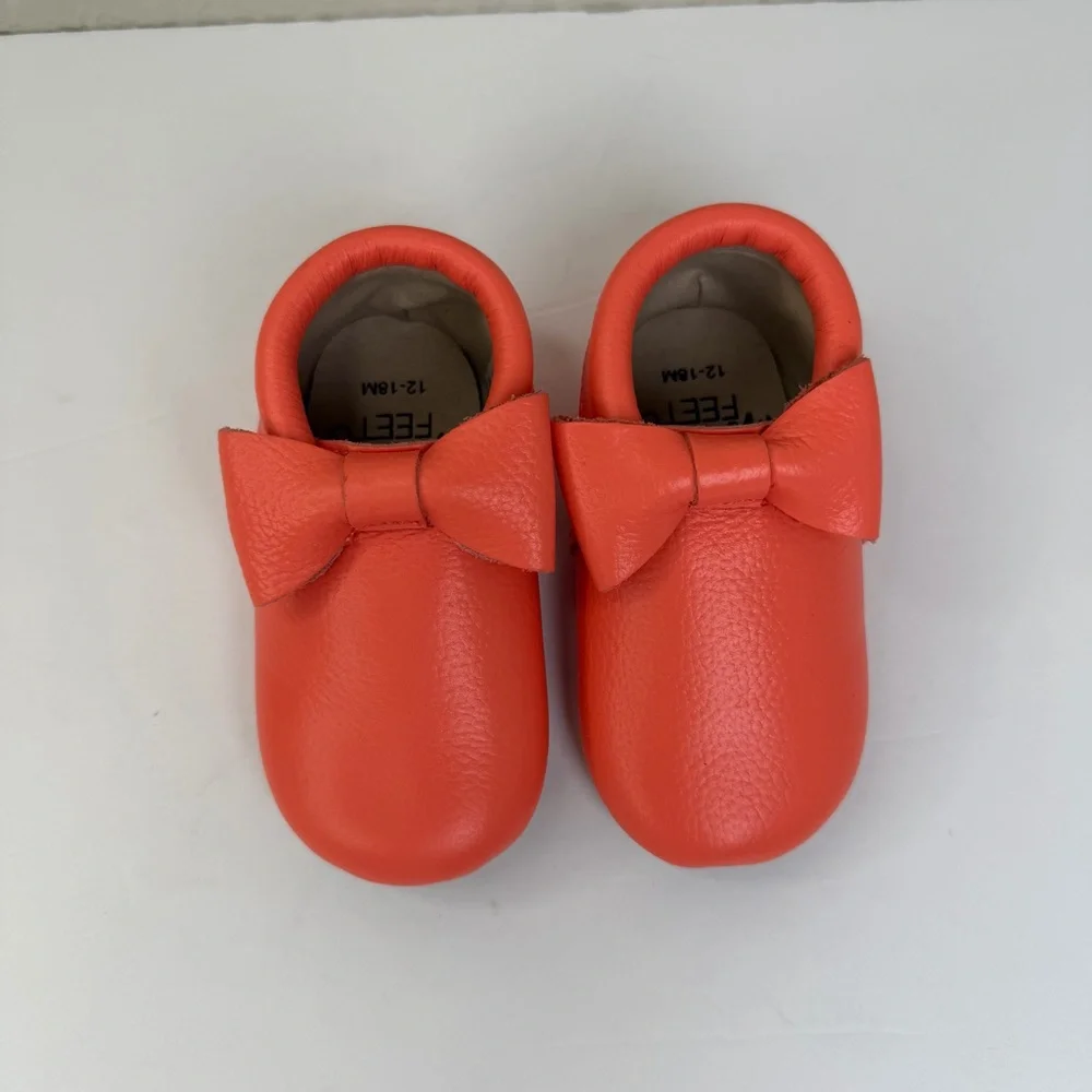 Monkey Feet Baby Leather Moccasins With Bow Shoes Size 12-18 Months